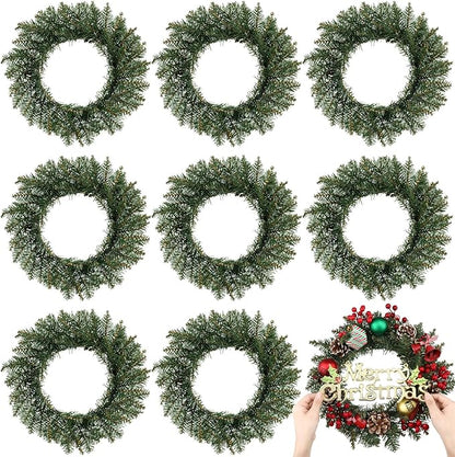 Zeyune Christmas DIY Green Wreath 14 Inch Artificial Christmas Wreaths Faux Plain Wreaths for Decorating Front Door Window Room Farmhouse Xmas Party Indoor Outdoor(Fresh,8 Pcs)