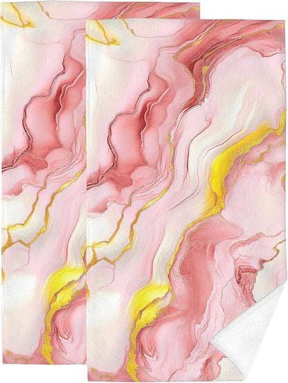 Pink Rose Gold Bath Towels Decorative Set of 2 Pink Marble Bathroom Hand Towels for Bathroom Kitchen Home Spa Hotel Yoga 14"x28"