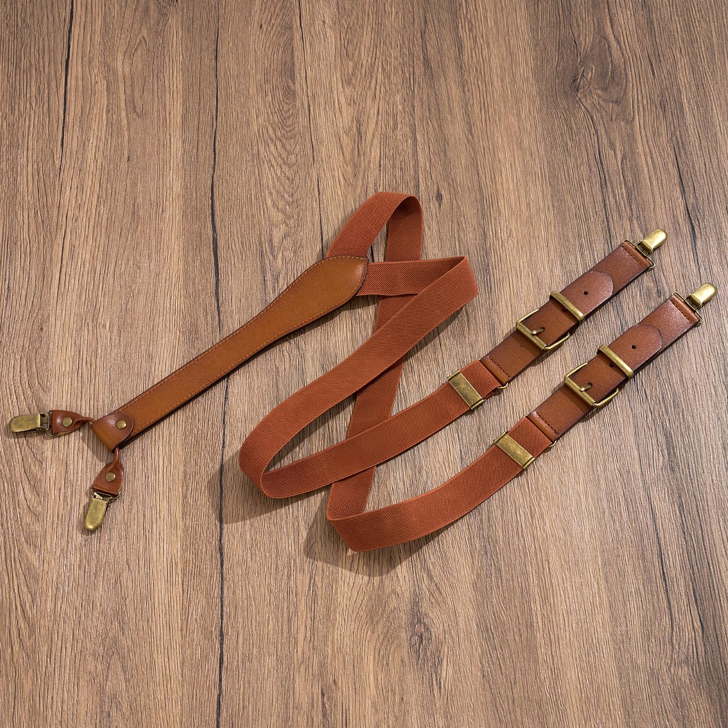 UPSONG Men's Y-Back 4 Metal Clip Elastic Suspenders Vintage Brown Braces Perfect For Both Casual&Formal