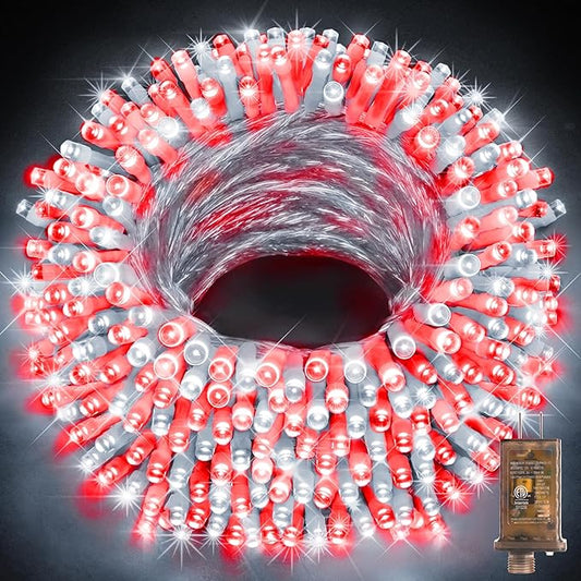 KNONEW 403ft 1000 LED Christmas String Lights Outdoor 8 Modes & Timer Fairy Light Plug in Waterproof for Xmas Yard Tree Wedding Party Holiday Decorations (Red and White)