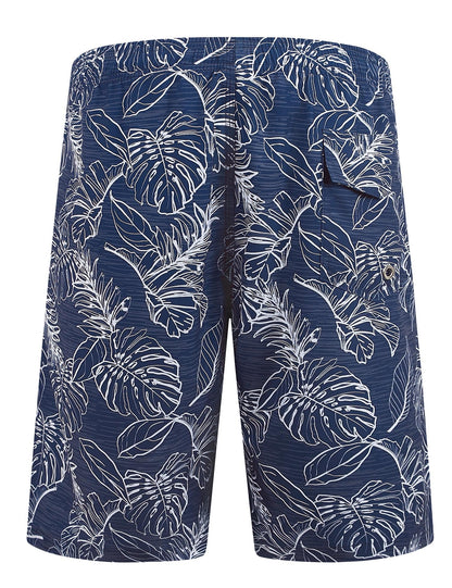 ELETOP Men's Swim Trunks Quick Dry Bathing Suit Swimming Board Shorts Mesh Lining Beach Swimwear Palm Leaf Blue XXL