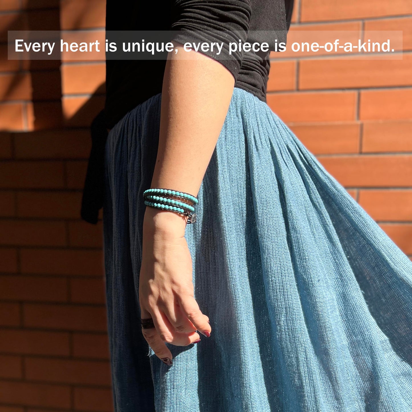 BLUEYES COLLECTION 3 Wrap Leather Bracelet -Open Minded- Charming Turquoise Gemstone 4mm Bead
