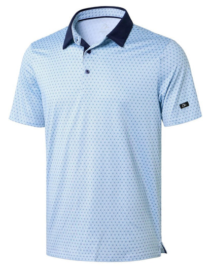 Obla Mens Golf Polo Shirts Short Sleeve Dry Fit Performance Moisture Wicking Casual Print Collared Golf Shirts for Men(Blue Flower_L)