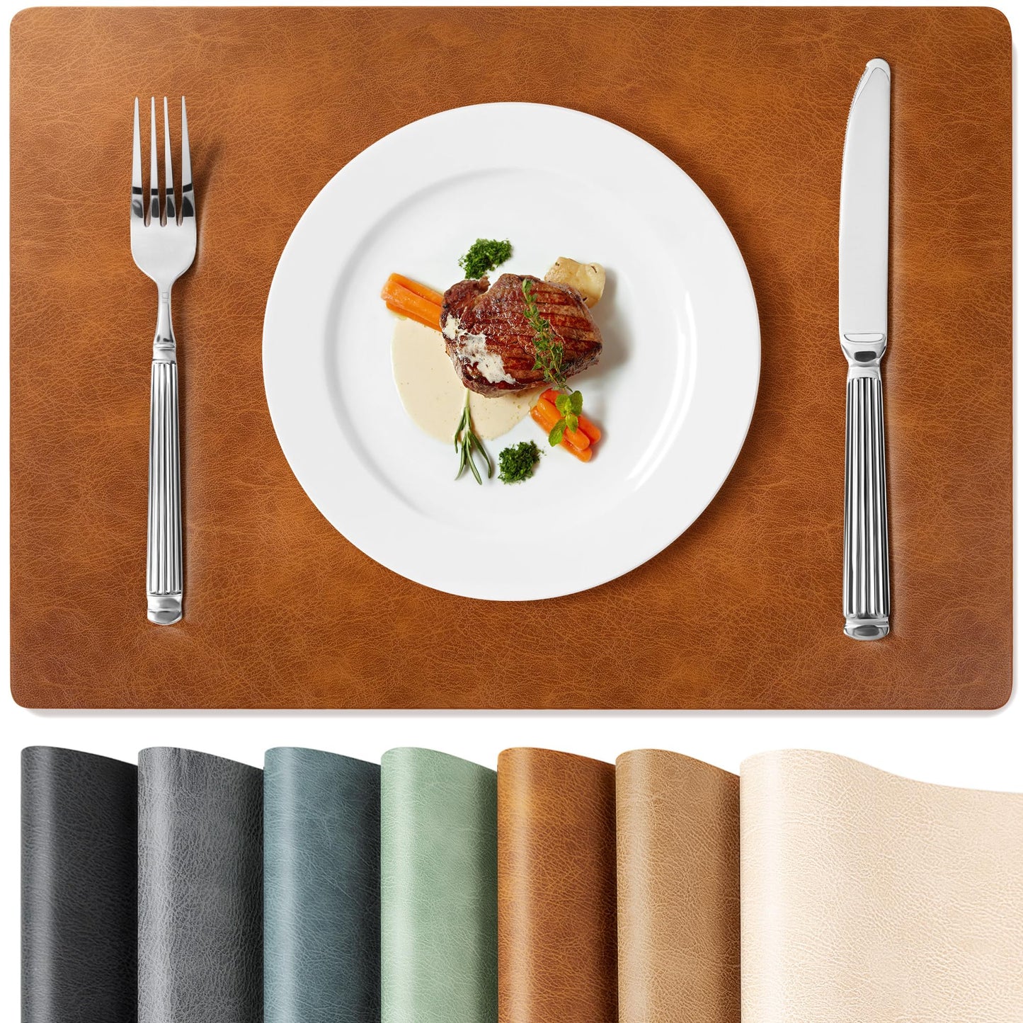 Roxifina Vinyl Placemats Set of 6 - Faux Leather Waterproof Washable PU Place Mats, Heat Resistant 12 x 17 Inch Easy Clean Wipeable Non-Slip Table Mats for Dining, Kitchen, Outdoor (Reddish Brown)