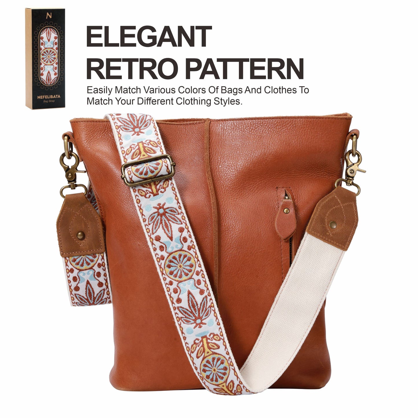 Nefelibata Purse Strap, 2" Crazy Horse Leather End Shoulder Strap Adjustable Replacement,Retro Jacquard Embroidery Multi-pattern Crossbody Bag Straps for Handbag,Crossbody Bags(White woven)