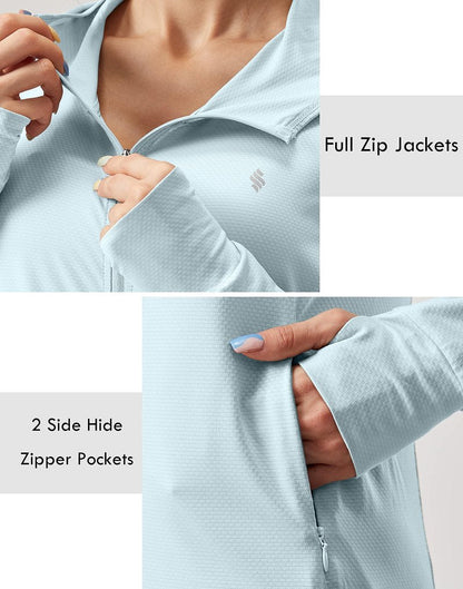 Soothfeel Women's UPF 50+ Sun Protection Hoodie Jacket Lightweight Long Sleeve Sun Shirt for Women with Pocket Hiking Outdoor Light Blue 3XL