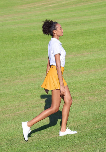 SANTINY Pleated Tennis Skirt for Women with 4 Pockets Women's High Waisted Athletic Golf Skorts Skirts for Running Casual (Yellow_M)