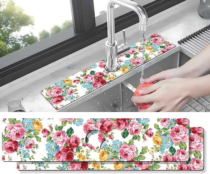 Kitchen Sink Splash Guard Faucet Mat -2 PC Super Absorbent Fast Drying Mat Sink