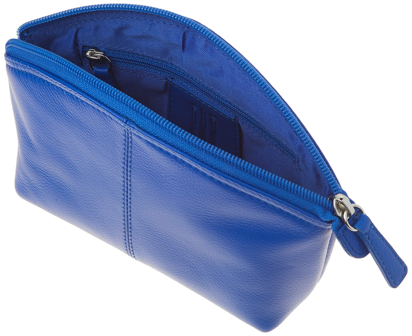 ili New York Genuine Leather Cosmetic Pouch - RFID Blocking Leather Travel Organizer Bag with Top Zip Closure and Interior Zip Pocket, Compact Lightweight Make Up Bags, Cobalt