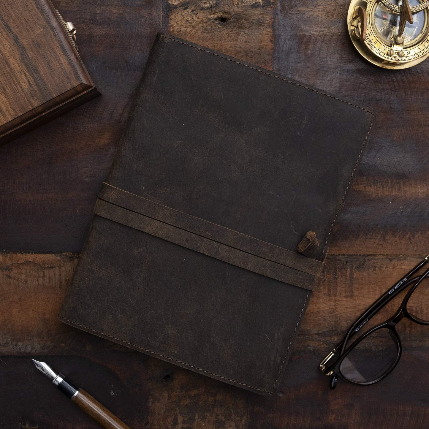 Refillable Vintage Leather Journal - Book of Shadows Journal, Vintage Journal, Writing Journal, Handmade Antique Deckle Edge Paper, Vintage Leather Journal (8.3" x 5.8" - A5, Vintage Brown)