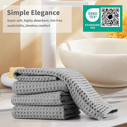 Microfiber Waffle Face Towels, 4 Pieces, Fast Drying, Lint Free 430 GSM