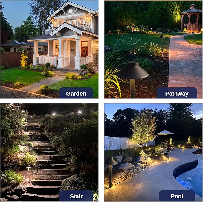 Gardenreet Low Voltage Landscape Lighting Brass - 12v Pathway Lights IP65 Waterproof, Hard Wired Path Light Outdoor, Mushroom-top Bronze for Exterior Area Patio House G4 Bulb Not Included (4 Pack)