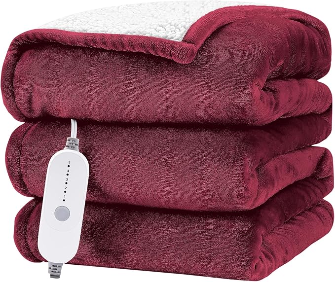 HYLEORY Heated Electric Blanket Full 72"x84" Soft Fleece & Flannel with 5 Heating Levels & 10 Hours Timer Auto Shutt Off, ETL Certified, Washable，Heated Blanket for Body-Red