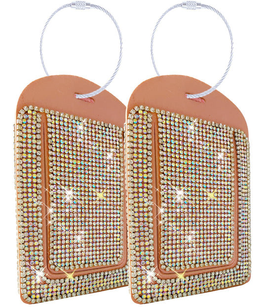 Pink Luggage Tags for Women's Suitcases Cute Bling Diamond Laether Travel Tags for Cruise and Travel Essentials-2 Packs