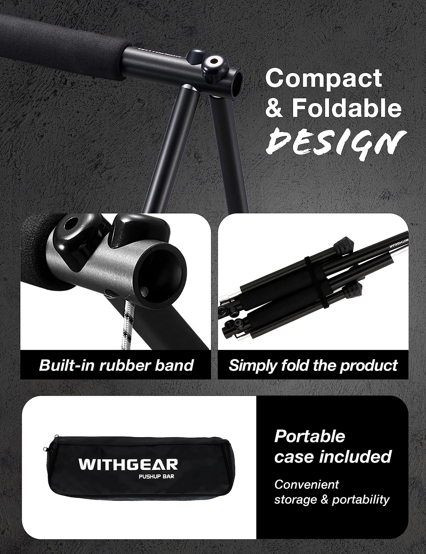 Withgear Folding Push Up Bar - Portable and Lightweight Sturdy Duralumin Metal Push Up Bars and Indoor and Outdoor Parallette Bar for Men and Women Swan Black