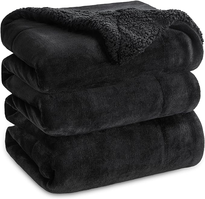 Bedsure GentleSoft Sherpa Fleece Blankets King Size for Bed - Thick and Warm Throw for Men, Soft Fuzzy Plush King Blanket for Winter, Black, 108x90 Inches
