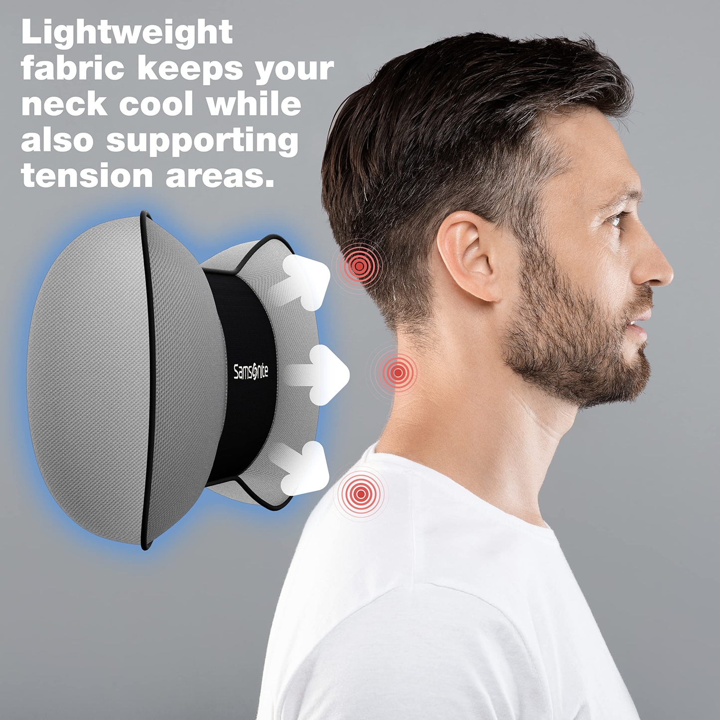 Samsonite Neck Pillow for Car – Ergonomic Memory Foam Headrest Cushion – Car Seat Support for Driving Comfort – Compact Neck Rest – Travel Pillow for Long Road Trip, Black