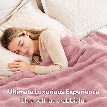 Touchat Luxury Faux Rabbit Fur Throw Blanket for Couch,Super Heavy Warm Cozy Blanket for Sofa Bedroom Living Room,Ultra Soft Fluffy Reversible Plush Blanket for Home Decor Gifts,Pink