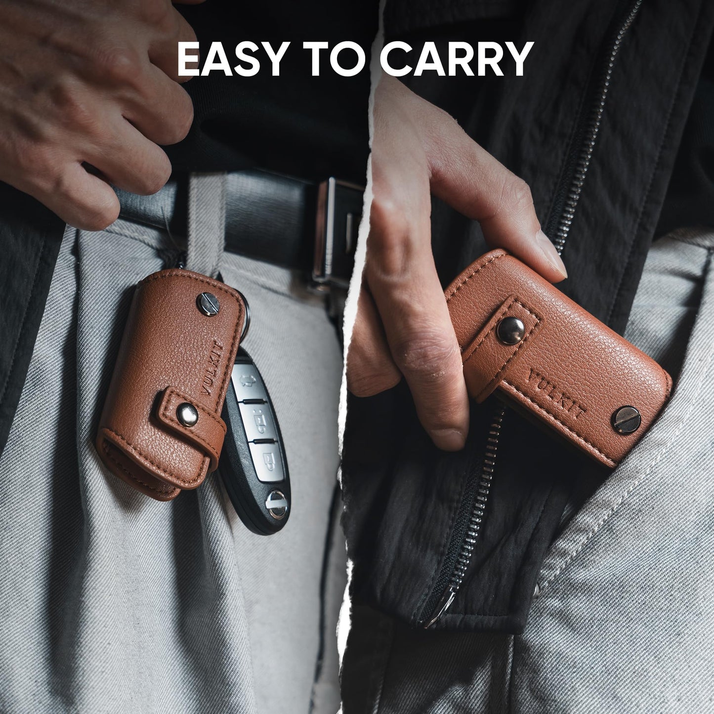 VULKIT Key Organizer Premium Leather Keychain Compact Design Everyday Carry Accessories