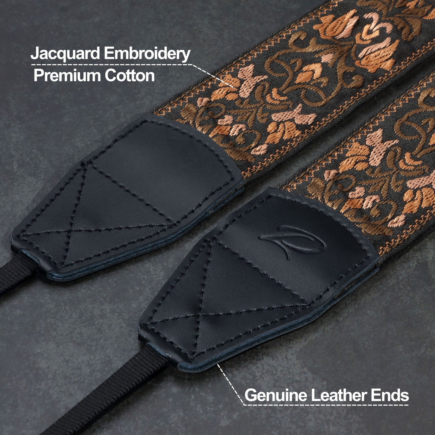 Padwa Lifestyle Camera Strap - 2" Wide Vintage Jacquard Embroidery Flower Camera Straps with Genuine Leather Head,Complimentary 2 Pcs Quick Release Clips for All Cameras and Men & Women Photographers
