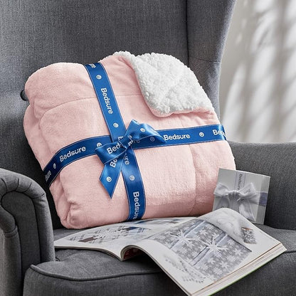 Bedsure GentleSoft Sherpa Fleece Throw Blanket Twin Size for Couch - Thick and Warm Throw for Girls, Soft Fuzzy Plush Twin Blanket for Winter, Pink, 60x80 Inches