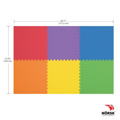 Norsk Dual-Sided Reversible 1/2" Foam Exercise Mats for Home Gym - Interlocking EVA Foam Tiles, 6 Tiles - 24 Sq. Ft. Rainbow Pack/Black