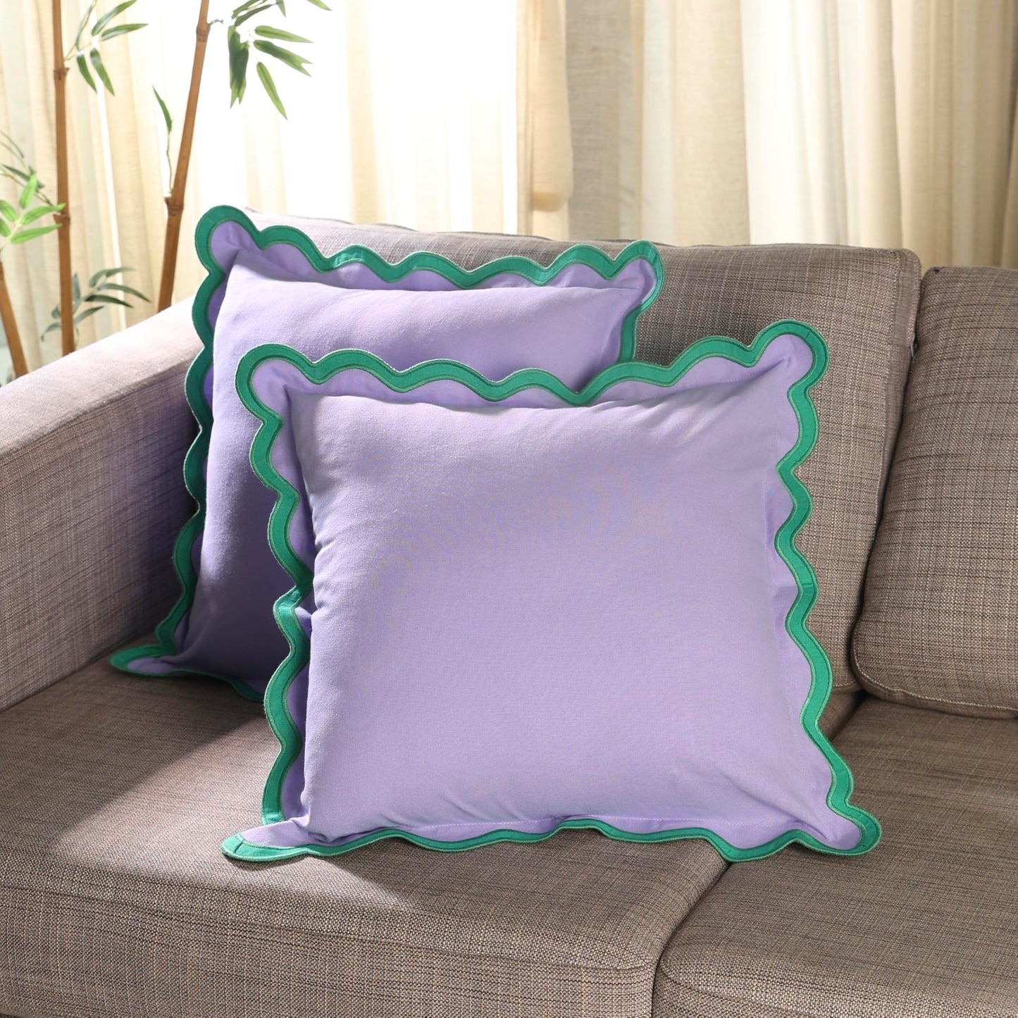Folkulture Throw Pillow Covers | (18 x 18) Set of 2 Cotton Scallop Pillow Cover | Decorative Pillows for Living Room | Cute Outdoor | Boho Throw Pillows Standard Size for Counch
