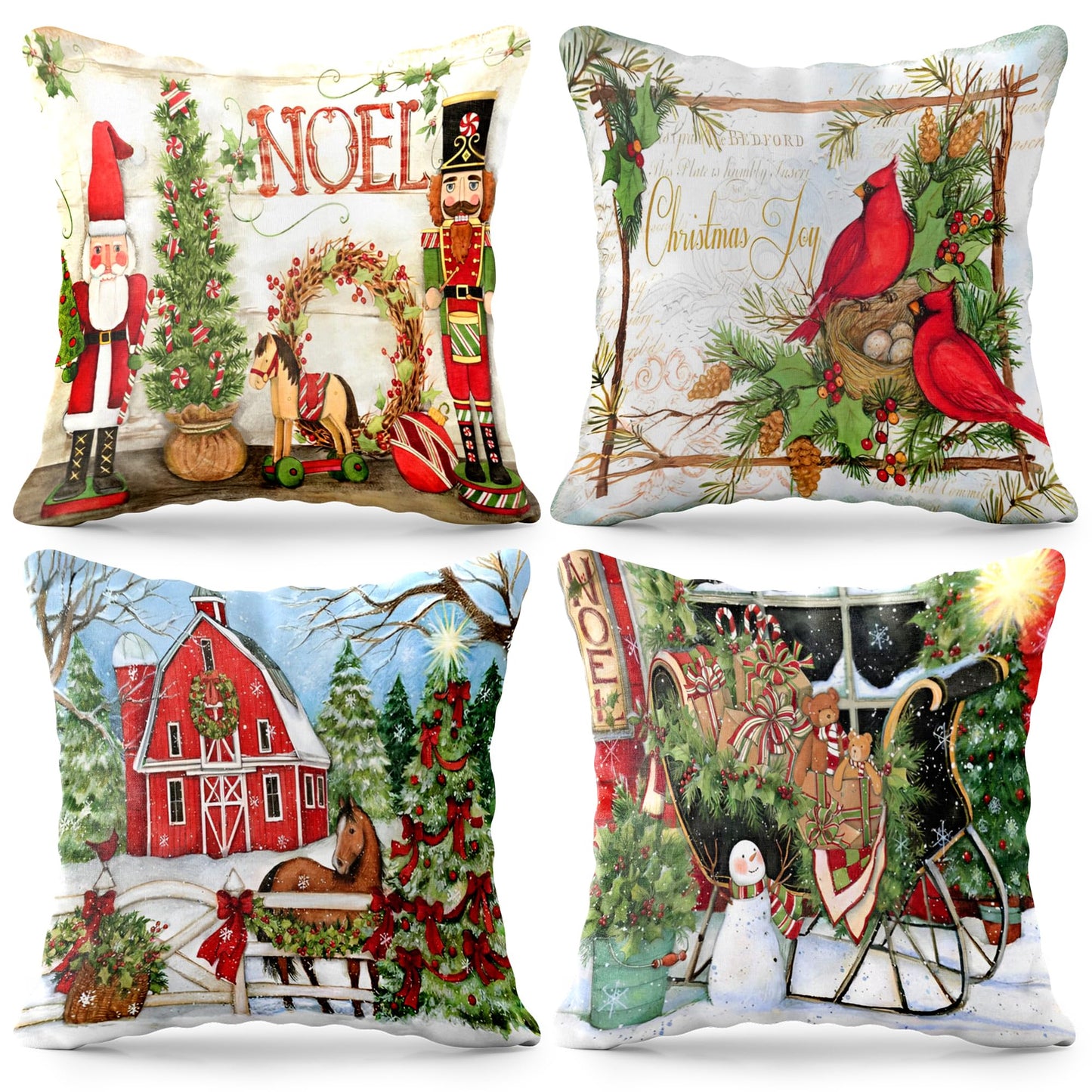 KatchOn, Farmhouse Christmas Pillow Covers 18x18 - Pack of 4 | Farmhouse Pillow Covers, Holiday Pillow Covers | Christmas Throw Pillow Covers for Christmas Decorations | Snowman Pillow Covers 18x18
