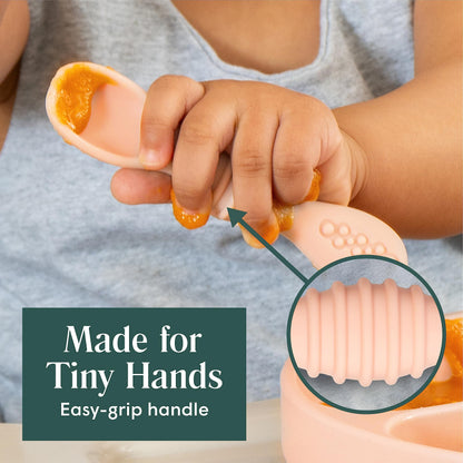 Simka Rose Silicone Baby Spoons Self Feeding 6 Months - First Stage Infant Spoons for Babies & Toddlers- Baby Led Weaning Spoons Set of 6- Easy on Gums Food Training Utensils Dishwasher Microwave Safe