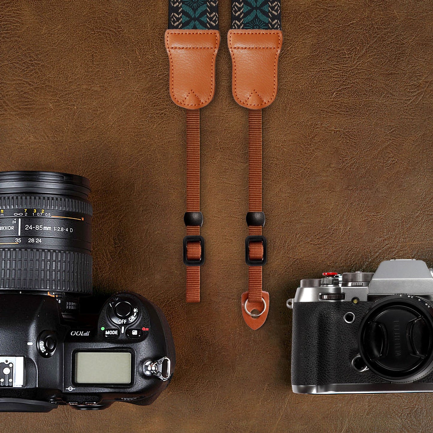 Padwa Lifestyle Mystic Green Embroidered Camera Strap - Double Layer Cowhide Ends,2" Cotton Vintage Camera Straps, Adjustable Neck & Shoulder Strap for All DSLR Cameras,Great Gift for Photographers
