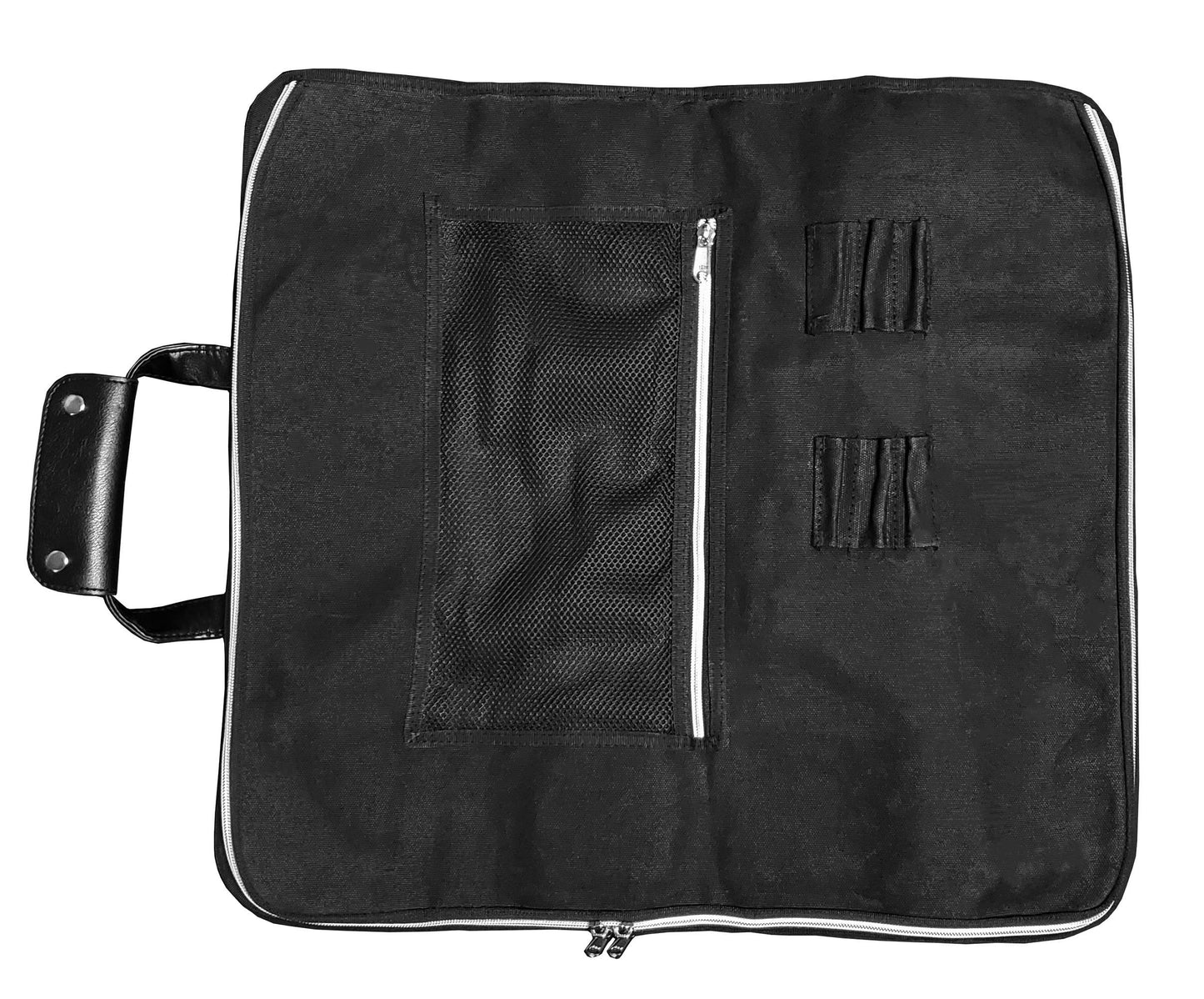 Ergo Chef Heavy Duty Waxed Canvas 10 Pocket Chef Knife Roll Bag Knife Case with Mesh Tool Pocket (Black) Durable Knife Case with Handle, Removable Shoulder Strap & Large Zippered Mesh Pocket