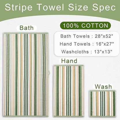 Green Hand Towels Set of 4, Striped Hand Towels