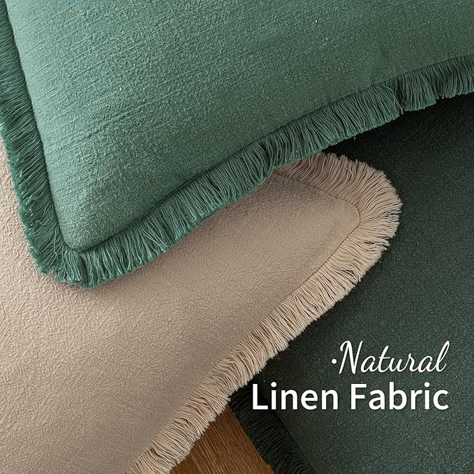 MIULEE Christmas Decorative Lumbar Throw Pillow Covers Neutral Linen Fringe Throw Pillows Set of 2 Army Green Boho Farmhouse Cushion Covers for Couch Sofa Bed Living Room Spring Home Decor 12x20 Inch