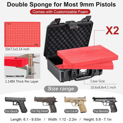 Kinghardcase TSA Gun Case for Handgun, TSA Approved Firearm Travel Case, Waterproof & Shock Proof Lockable handgun case, 10.6”*8.8”*4” Inches 9mm Pistol Case Hard Shell