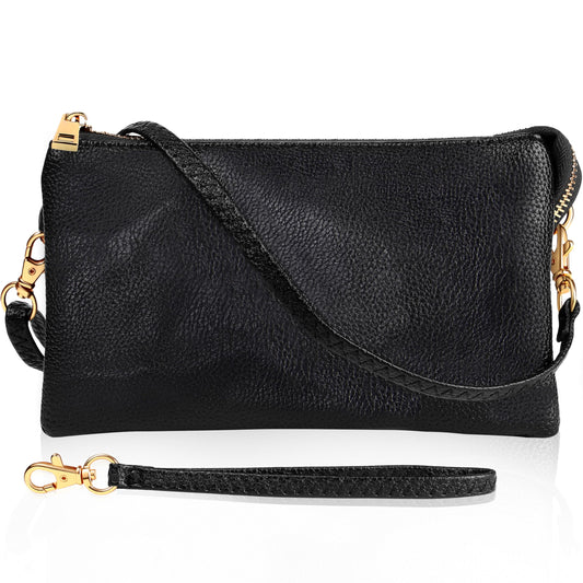 Humble Chic NY Black Wristlet Purses for Women - Small Black Crossbody Purse, Vegan Leather Wristlet Wallets for Women, Small Phone Wallets, Dressy Evening Handbags, Vegan Leather Crossbody Bag