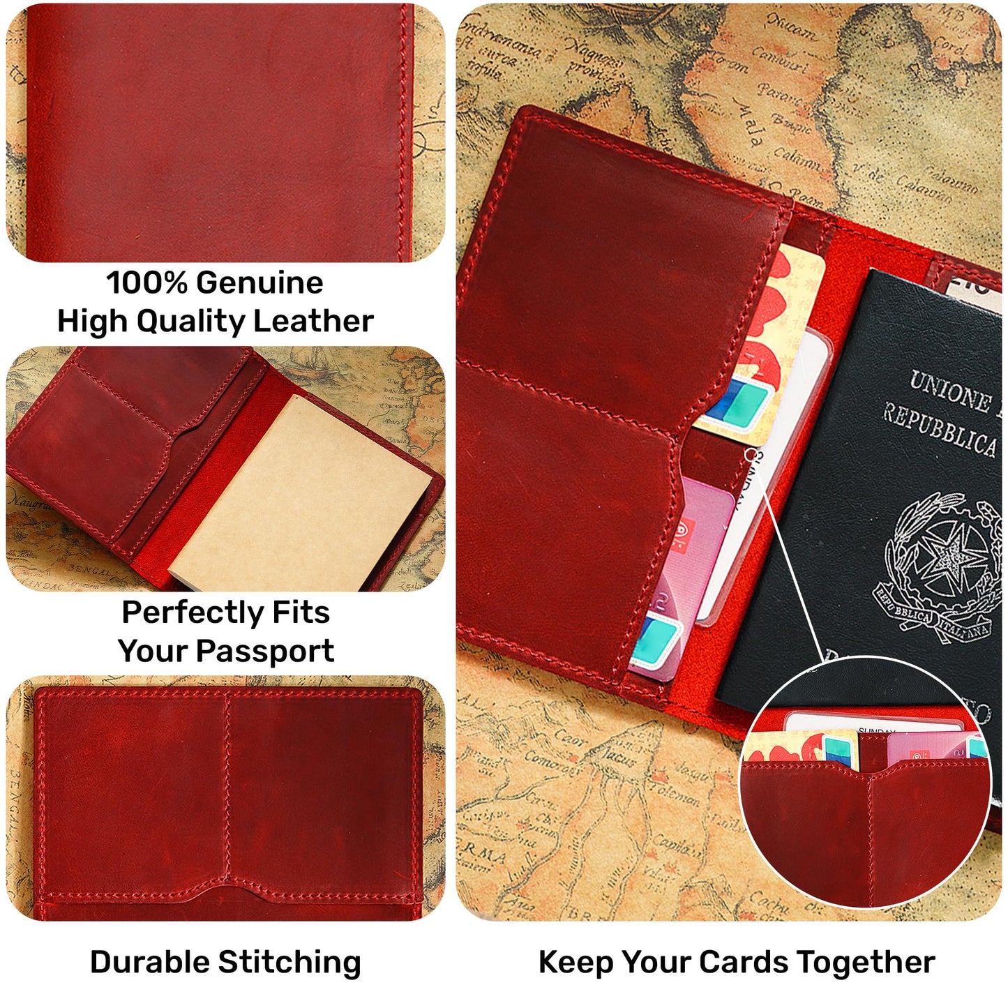 HIFA Leather Passport Holder, Handmade Passport Cover with Card and Ticket Slot - Genuine Leather, Elegant Design, Easy Access - Passport Case, Passport Wallet, Passport Holder