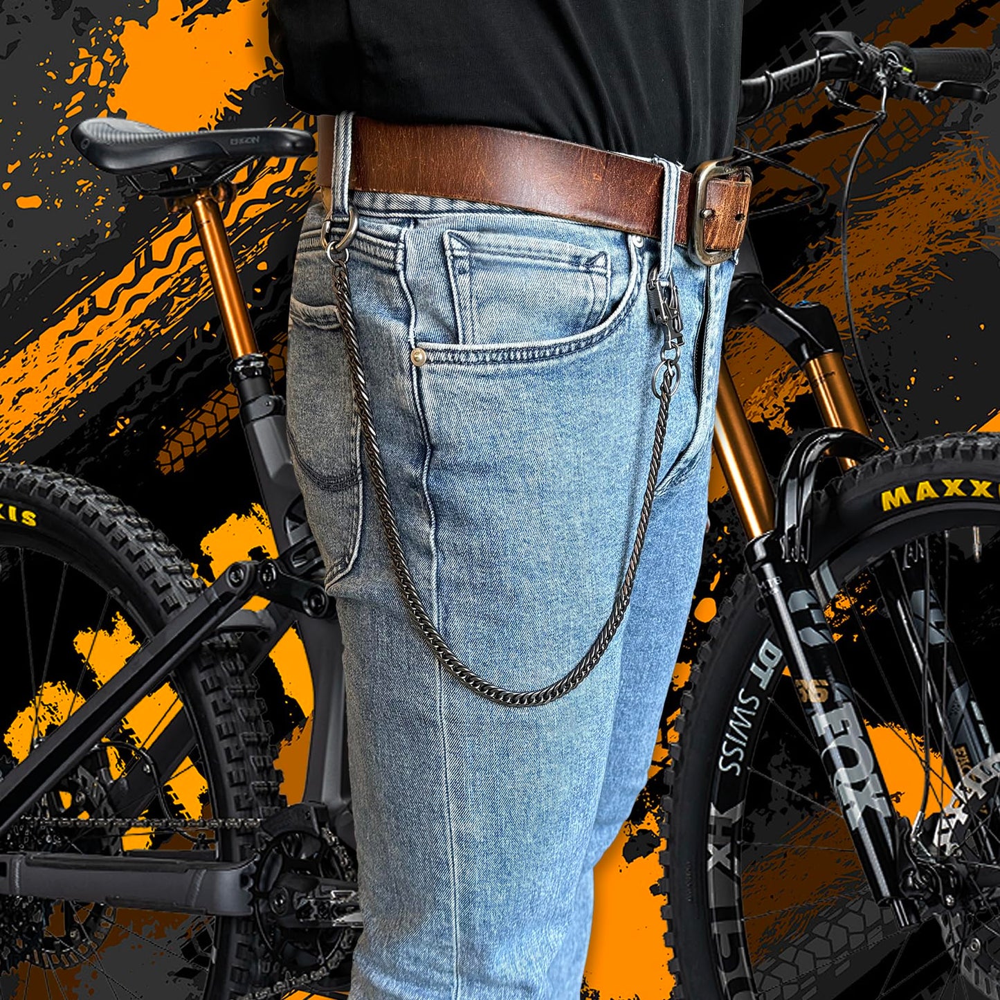 Ahiller Biker Key Wallet Chain, Fancy Stainless Steel Pant Pocket Purse Jean Handbag Belt Chain with Small Double Locking Mechanism Carabiner for Men Women-YK