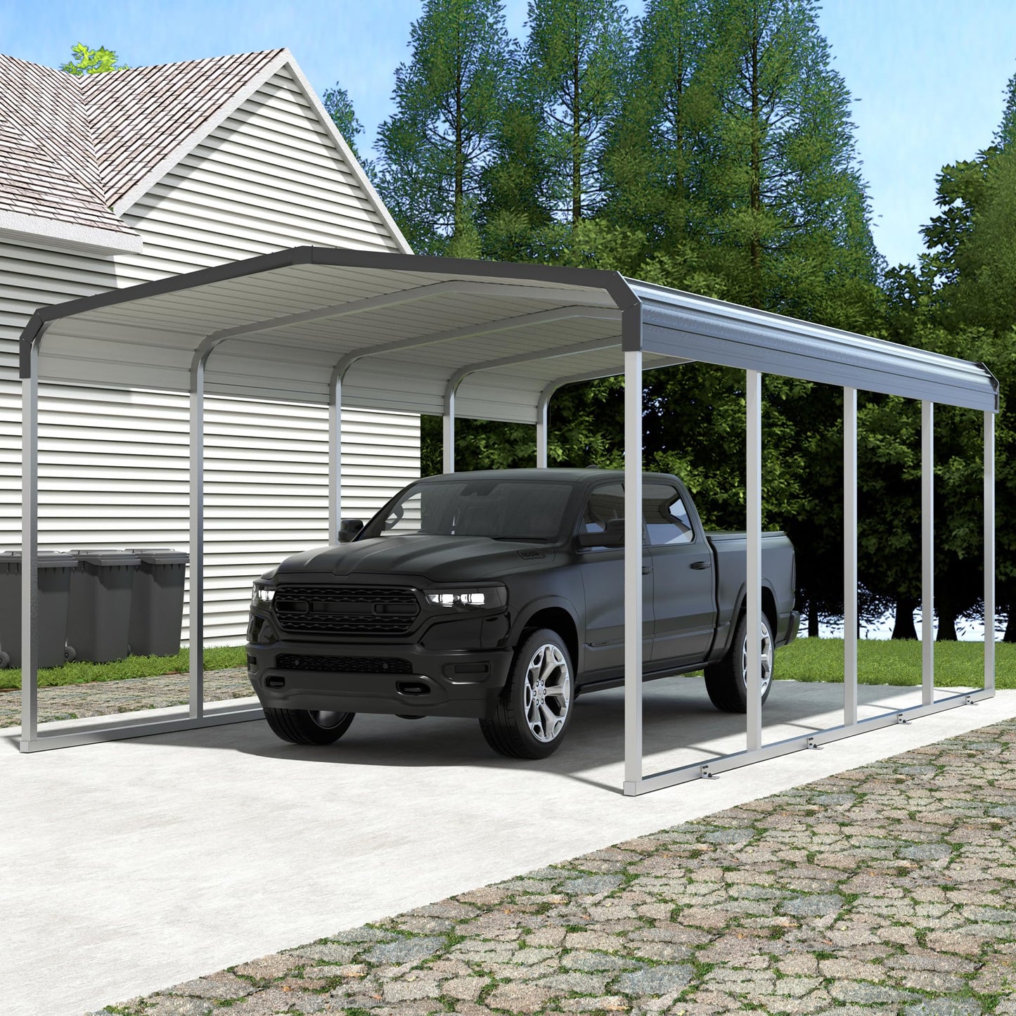 Xilingol Metal Carport, Heavy Duty Carport Canopy with Galvanized Steel Frame and Roof, Outdoor Storage Shed, Car Tent Garage Shelter for Pickup, Truck, Boat and Tractor (12x20 FT)