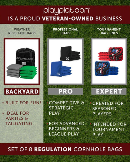 Play Platoon Weather Resistant Cornhole Bags - Set of 8 Regulation Corn Hole Bean Bags - Yellow & Teal - Durable Duck Cloth Corn Hole Bag for Tossing Game, Includes Tote Bag