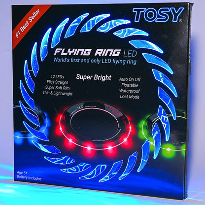 TOSY Flying Ring - 12 Monocolor LEDs, Super Bright, Lost Mode, Auto Light Up, Easter Basket Stuffers Gift for Kid/Teen/Boy/Girl, Safe, Waterproof, Pool/Beach/Camping Toy, 2-Pack (Blue)