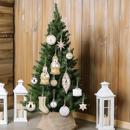 Alupssuc 112pcs Christmas Balls Ornaments Set, Shatterproof Plastic Baubles Christmas Penguin, Polar Bear for Xmas Tree Holiday Wedding Party Decorations with Hanging Strings, Gold, Silver and White