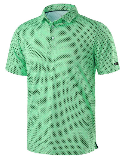 Obla Mens Golf Polo Shirts Short Sleeve Dry Fit Performance Moisture Wicking Casual Print Collared Golf Shirts for Men (Green Dot_S)