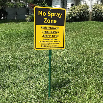 SmartSign 12" x 10" 'No Spray Zone Residential Area, Organic Garden, Children And Pets' LawnBoss Yard Sign with 3 ft Stake, 40 mil Laminated Aluminum, Black/Yellow, Set of 1, USA-Made