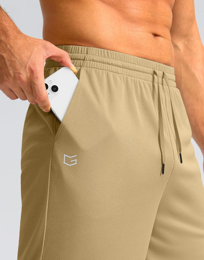 G Gradual Men's Athletic Shorts with Pockets 9" / 11" Long Basketball Shorts Lightweight Quick Dry Gym Workout Shorts for Men(Khaki,M)