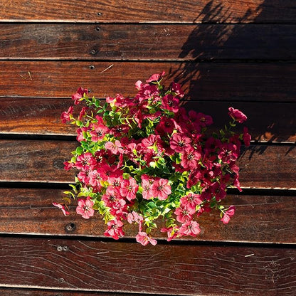 Outdoor Artificial Flowers, 8 Bundles Fake Flowers Autumn Decoration, No Fade Faux Plastic Shrubs for Garden Patio Porch Window Box Fall Decor (Rose)