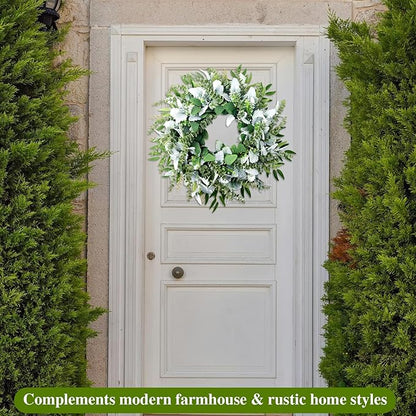 26 Inch Eucalyptus Front Door Wreath for All Season, Large Greenery Lambs Ear Wreath Use for Home Decor Porch Outdoor Indoor Hanging, Modern Farmhouse Style