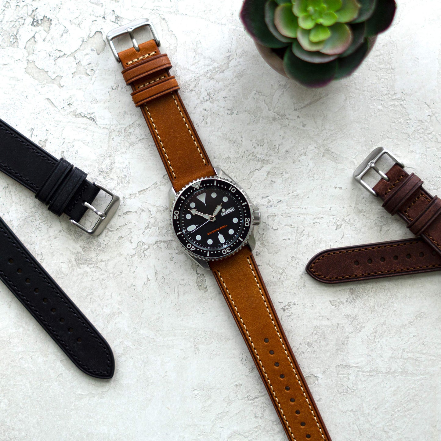 Benchmark Quick Release Leather Watch Band - Premium Italian Full Grain Leather Watch Straps for Men & Women (22mm, Black)