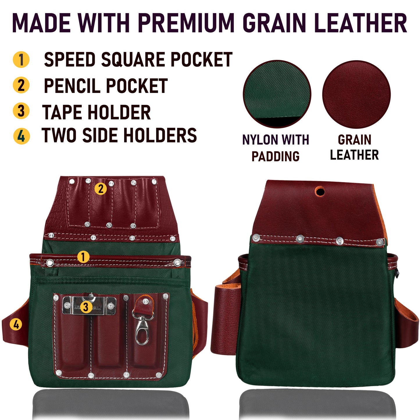 FUERI Electrician's Heavy Duty 26 Pocket Leather-Nylon Tool Belt & Suspender Combo, Comfort Back Support Padded Belt, 2 Large Storage Capacity Pouches, Best for Framers, Carpenter, Roofing