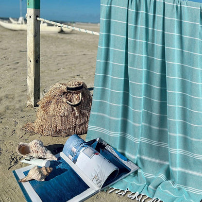 Topjini 1 Pack Turkish Beach Towel, Oversized 39"x71"Quick Dry Sand Free Cotton Striped Bulk Towel Vacation Essentials Pool Rravel Cruise Towels,Aqua