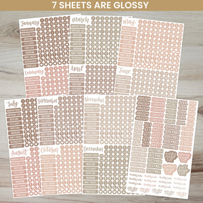 bloom daily planners Muted Neutrals Calendar Essentials Planner Stickers - 8 Sheets, 1629 Stickers Per Pack! - Color Coordinating Monthly Headings, Dates, Icons, Etc. - Aesthetic Boho